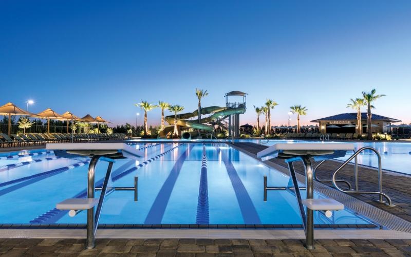 a pool with a slide